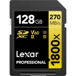 LEXAR CARTE SD SD1800X 128GB Professional 1800x SDXC™ UHS-II cardsup to 280MB/s read 205MB/s wr 12M