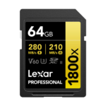 LEXAR CARTE SD SD1800X 64GB Professional 1800x SDXC™ UHS-II cardsup to 280MB/s read 205MB/s wri 12M